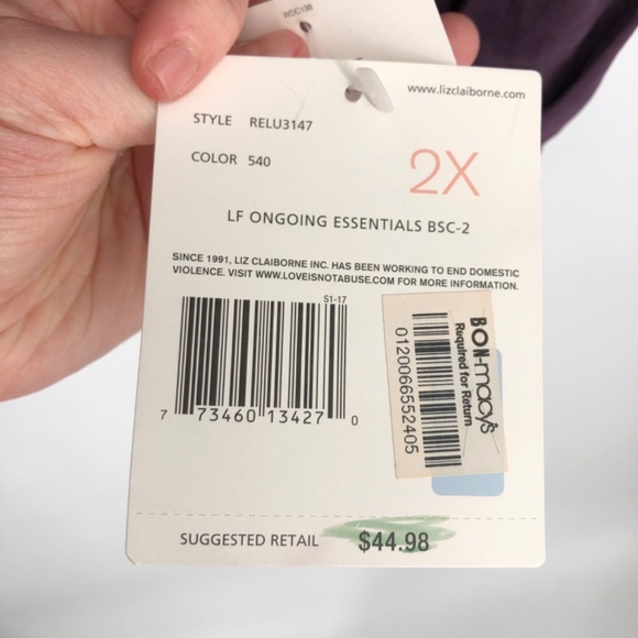 Liz Claiborne Womens Button Front Top Size 2X Purple Grape Office Career Mature - Picture 8 of 14